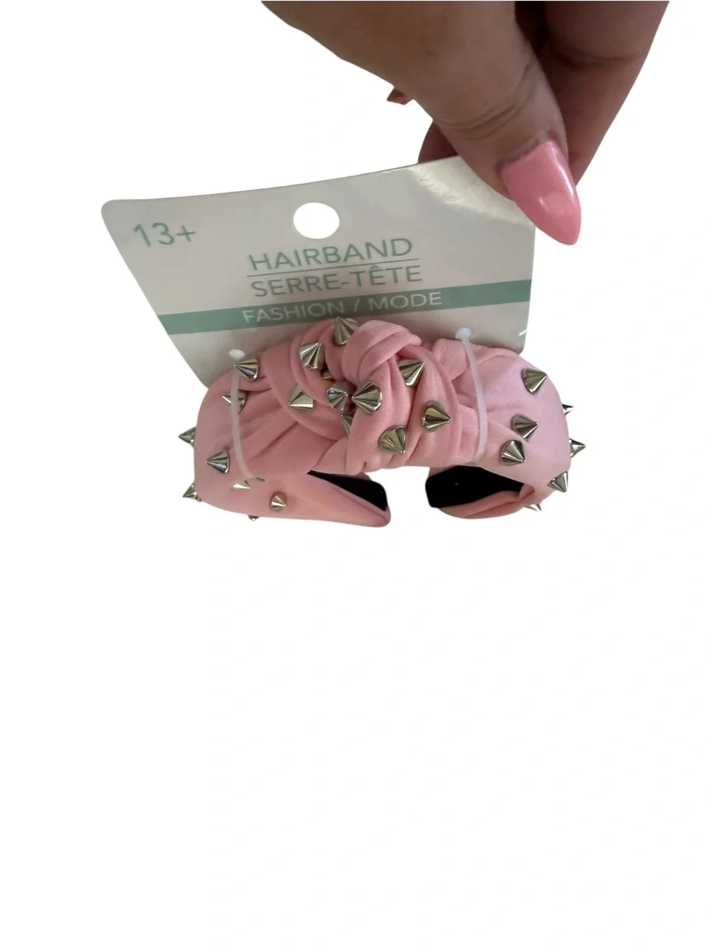 Pink Spiked Knotted Headband with Silver Studs